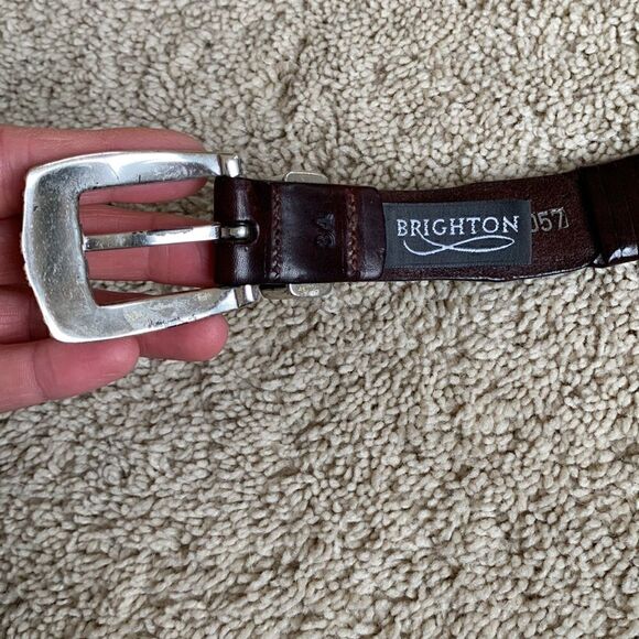 Brown Leather Belt BRIGHTON Braided Silver Medallions and Buckel Size 34 - Picture 6 of 9